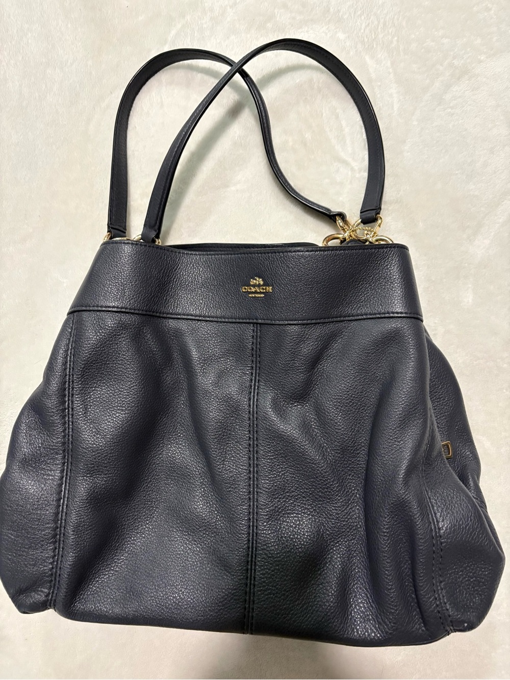 Coach Navy Pebbled Leather Shoulder Bag Hobo Gold Hardware
